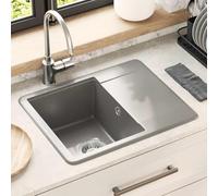 GeenYuu Évier gris encastrable 560 x 460 mm en quartz et résine résistant aux rayures et à la chaleur pour cuisine, buanderie, atelier, lavage vaisselle et préparation