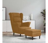 GeenYuu Fauteuil à oreilles, avec tabouret, en velours, marron, 78 x 90 x 96,5 cm, pour se détendre, avec rembourrage en mousse, cadre en contreplaqué robuste, chaise de salon, confortable, idéale