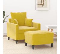 GeenYuu Fauteuil avec tabouret - Jaune - 60 cm - Velours rembourré doux - Structure en métal robuste - Expérience d'assise confortable pour salon, chambre à coucher - 110 kg maximum