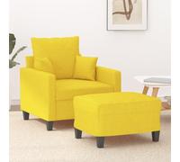 GeenYuu Fauteuil avec tabouret jaune clair 60 cm, revêtement en tissu, structure en métal robuste, siège confortable pour salon, chambre à coucher, 110 kg maximum
