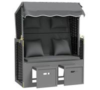 GeenYuu Fauteuil de plage en polyrotin avec coussins et cadre en bois massif Anthracite Noir 115 x 55 x 133 cm Dossier réglable 3 positions avec auvent et repose-pieds rembourrés pour jardin, terrasse