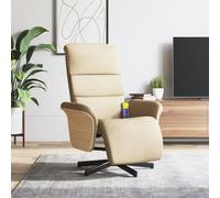 GeenYuu Fauteuil inclinable crème en Tissu avec Repose-Pied, pivotant 360 degrés, Dossier réglable, Coussin rembourré Ergonomique pour Salon, Bureau, Chambre, Coin détente et Lecture