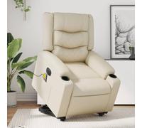 GeenYuu Fauteuil inclinable de Massage électrique crème en Similicuir avec Dossier réglable, accoudoirs rembourrés, Fonction Levage motorisé, siège Confortable pour Salon Bureau Chambre détente