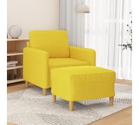 GeenYuu Fauteuil jaune clair avec tabouret, largeur d'assise 60 cm, housse en tissu, pieds en métal, pour salon et chambre à coucher, chaise longue confortable, design moderne