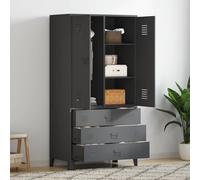 GeenYuu Garde-Robe Industrielle en métal Anthracite 90x50x180 cm avec 2 étagères, 3 tiroirs, Barre de penderie pour Rangement vêtements, Accessoires Chambre Salon Bureau