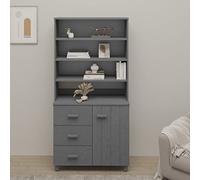 GeenYuu Hamar - Buffet haut en pin massif - Gris foncé - 90 x 40 x 180 cm - Armoire de rangement avec 1 porte, 3 tiroirs, 3 étagères - Commode de salon