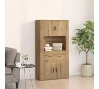 GeenYuu Haut de Buffet chêne Artisanal 80 x 33 x 150 cm avec tiroir 4 Portes Meuble Rangement Rustique pour Salon Salle à Manger Cuisine