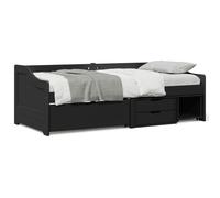 GeenYuu iRun Lit de jour avec 3 tiroirs, noir, 90 x 200 cm, en bois de pin massif, lit d'appoint, meuble de chambre à coucher, espace de rangement, lit plate-forme