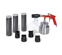 GeenYuu Kit de sableuse aerogommeuse avec 3 bouteilles de corindon et 4 buses, pistolet de sablage 850 ml, pression 2,96 a 3,45 bar, pour derouillage, decapage et renovation metal bois pierre