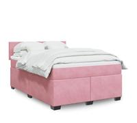 GeenYuu Lit à sommier tapissier 160 x 200 cm, en velours rose, avec matelas à ressorts ensachés, surmatelas et éclairage LED pour chambre à coucher, design moderne, grand confort
