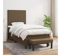 GeenYuu Lit à sommier tapissier 90 x 200 cm marron foncé, housse en tissu, tête de lit réglable, matelas à ressorts ensachés, résistance moyenne, surmatelas doux pour la peau, banc, meubles de chambre