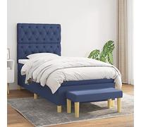 GeenYuu Lit à sommier tapissier avec matelas, bleu, 80 x 200 cm, housse en tissu, tête de lit réglable en hauteur, matelas à ressorts ensachés, confort moyen, banc inclus, meubles de chambre à coucher