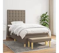 GeenYuu Lit à sommier tapissier avec matelas, en tissu taupe, 90 x 200 cm, tête de lit réglable en hauteur, matelas à ressorts ensachés, confort de couchage moyennement dur, avec surmatelas et banc