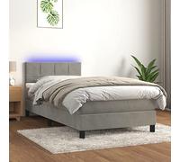 GeenYuu Lit à sommier tapissier, avec matelas et LED, gris clair, 100 x 200 cm, housse en velours, tête de lit réglable en hauteur, ensemble de meubles de chambre à coucher de luxe