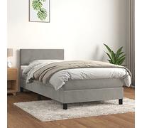 GeenYuu Lit à sommier tapissier avec matelas, gris clair, 80 x 200 cm, housse en velours, tête de lit réglable en hauteur, matelas à ressorts ensachés, pour un sommeil réparateur, meubles de chambre à