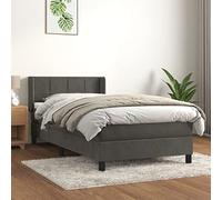 GeenYuu Lit à sommier tapissier avec matelas, gris foncé, 90 x 200 cm, housse en velours, tête de lit réglable en hauteur, matelas à ressorts ensachés, résistance moyenne, chambre à coucher