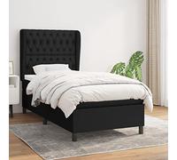 GeenYuu Lit à sommier tapissier avec matelas, noir, 100 x 200 cm, housse en tissu, tête de lit réglable en hauteur, matelas à ressorts ensachés, soutien moyennement ferme, pour un sommeil réparateur