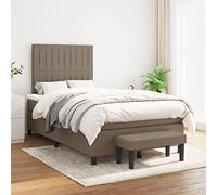 GeenYuu Lit à sommier tapissier avec matelas, taupe, 120 x 200 cm, housse en tissu, tête de lit réglable, ressorts ensachés, résistance moyenne, banc, meubles de chambre à coucher