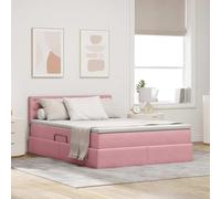 GeenYuu Lit avec espace de rangement et LED, rose, 140 x 190 cm, housse en velours, ascenseur hydraulique, cadre en métal, matelas inclus, meubles de chambre à coucher