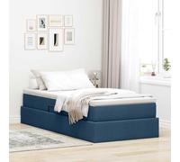GeenYuu Lit Cadre avec Rangement et Matelas Bleu 90 x 200 cm en Polyester, sommier à Lattes métal Robuste, Meuble Chambre Adulte ou ado, Plateforme avec Coffre escamotable pour optimiser Espace