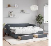 GeenYuu Lit de jour extensible gris foncé, 90 x 200 cm, canapé-lit en velours, avec 2 tiroirs, 2 matelas, cadre en métal et bois, lit d'appoint polyvalent 2 en 1 pour chambre à coucher