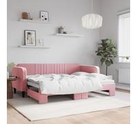 GeenYuu Lit de jour extensible rose 80 x 200 cm, rembourrage en velours, canapé-lit 2 en 1 avec coffre à roulettes, design moderne, cadre de lit robuste pour chambre d'amis, salon