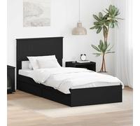 GeenYuu Lit de rangement noir 90 x 190 cm, matériau dérivé du bois, cadre de lit moderne avec tiroirs, sommier à lattes, meuble de chambre à coucher durable pour lit simple, solution peu encombrante