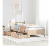 GeenYuu Lit en bois de pin massif, 90 x 200 cm, cadre de lit non traité avec sommier à lattes, 2 tiroirs de lit, meuble de chambre stable, lit plate-forme durable