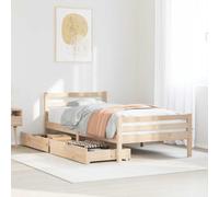 GeenYuu Lit en bois de pin massif 90 x 200 cm non traité, avec sommier à lattes, 2 tiroirs, cadre de lit robuste pour chambre à coucher, adulte, chambre d'enfant