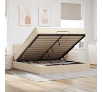 GeenYuu Lit ottoman avec matelas, surmatelas et LED, crème, 160 x 200 cm, housse en tissu, grand espace de rangement, meubles de chambre à coucher