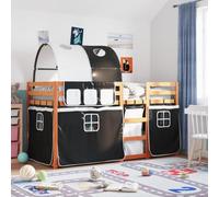 GeenYuu Lit superposé, blanc, noir, 90 x 200 cm, en bois de pin massif, avec rideaux, protection anti-chute, échelle, meuble de chambre d'enfant, pour garçons et filles