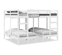 GeenYuu Lit superposé Triple Blanc en Bois de pin Massif avec sommier à Lattes 160x200/80x160 cm Cadre Robuste pour Chambre Adulte Enfant avec Rangement sous lit et Garde-Corps de sécurité