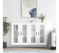 GeenYuu Lot de 2 armoires murales en bois blanc - 69,5 x 34 x 90 cm - Armoire suspendue avec portes en verre - Polyvalent - Pour salon, chambre à coucher, bureau - Design élégant
