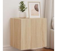 GeenYuu Lot de 2 armoires murales murales avec lumières LED en chêne Sonoma - Pour salon, chambre à coucher, salle multimédia - En bois robuste