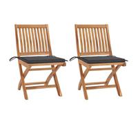 GeenYuu Lot de 2 chaises de jardin avec coussin anthracite, bois de teck massif, pliables, résistantes aux intempéries, 46,5 x 58 x 88 cm, idéales pour terrasse, jardin, balcon, confortables et