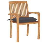 GeenYuu Lot de 2 chaises de jardin avec coussin anthracite en teck massif empilables résistant aux intempéries pour terrasse, balcon, extérieur - Durable - Design vintage