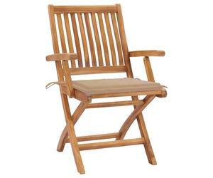 GeenYuu Lot de 2 chaises de jardin avec coussins beige en teck massif, pliables, résistantes aux intempéries, confortables pour terrasse, balcon, jardin et café
