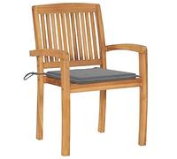 GeenYuu Lot de 2 chaises de jardin avec coussins gris en teck massif résistant aux intempéries, empilables, pour terrasse, balcon, jardin, vintage confort d'assise