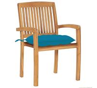GeenYuu Lot de 2 chaises de jardin empilables avec coussins bleu clair en teck massif résistant aux intempéries, 60 x 57,5 x 90 cm, pour terrasse et extérieur, durables et confortables