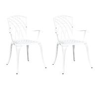 GeenYuu Lot de 2 chaises de jardin empilables en aluminium blanc 53 x 51 x 88,5 cm - Résistantes aux intempéries - Pour terrasse et extérieur - Design vintage et confort ergonomique