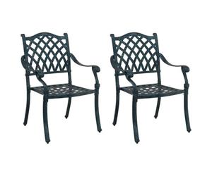 GeenYuu Lot de 2 chaises de jardin - En aluminium - Vert - 56 x 55 x 92,5 cm - Design vintage - Résistant aux intempéries - Empilables - Pour terrasse, jardin et café - Avec accoudoirs en bois