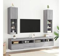 GeenYuu Lot de 2 meubles TV avec éclairage LED - Gris Sonoma - 30,5 x 30 x 102 cm - Montage mural - Design en bois robuste - Rangement polyvalent pour le salon