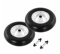 GeenYuu Lot de 2 roues de brouette avec pneus pleins robustes en polyuréthane 4,00-8 390 mm, jante en métal, capacité de charge de 160 kg, avec essieux pour brouette, diable, chariot, atelier