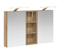 GeenYuu Lot de 3 armoires de salle de bain en bois 80 x 10,5 x 50 cm - Montage mural avec éclairage LED - Miroir bidirectionnel - 6 étagères - Espace de rangement pour meubles de salle de bain et