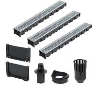 GeenYuu Lot de 3 canaux de drainage en acier galvanisé avec système de filtration, valve de sortie de sol et capuchons de termination, longueur 3 m, plastique inoxydable, convient pour tuyau de 10 cm
