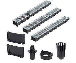 GeenYuu Lot de 3 canaux de drainage en acier galvanisé avec système de filtration, valve de sortie de sol et capuchons de termination, longueur 3 m, plastique inoxydable, convient pour tuyau de 10 cm