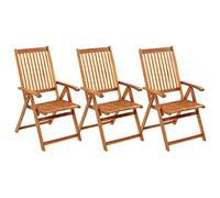 GeenYuu Lot de 3 chaises de jardin pliantes avec coussins en bois d'acacia massif, réglables en 5 positions, rembourrage noir, peu encombrant, pour terrasse et confort de jardin