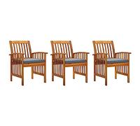 GeenYuu Lot de 3 chaises de salle à manger de jardin avec coussins en bois d'acacia massif, design à lattes, 61 x 64 x 90 cm, résistantes aux intempéries, confortables pour le jardin, la terrasse, la