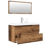 GeenYuu Lot de 3 meubles de salle de bain aspect bois vieilli avec meuble sous lavabo, lavabo encastré, miroir, beaucoup d'espace de rangement, montage mural, facile d'entretien, pour salle de bain et