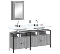 GeenYuu Lot de 3 meubles de salle de bain gris Sonoma avec armoire à miroir, meuble sous lavabo, beaucoup d'espace de rangement et design peu encombrant pour la salle de bain
